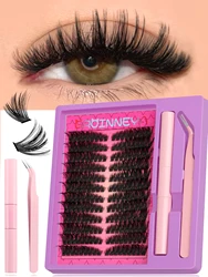 GROINNEYA Clusters Lash kit Cat Eye Lashes Extension Kit DIY Mixed Length with Lash Bond and Seal And Tweezers Makeup Set