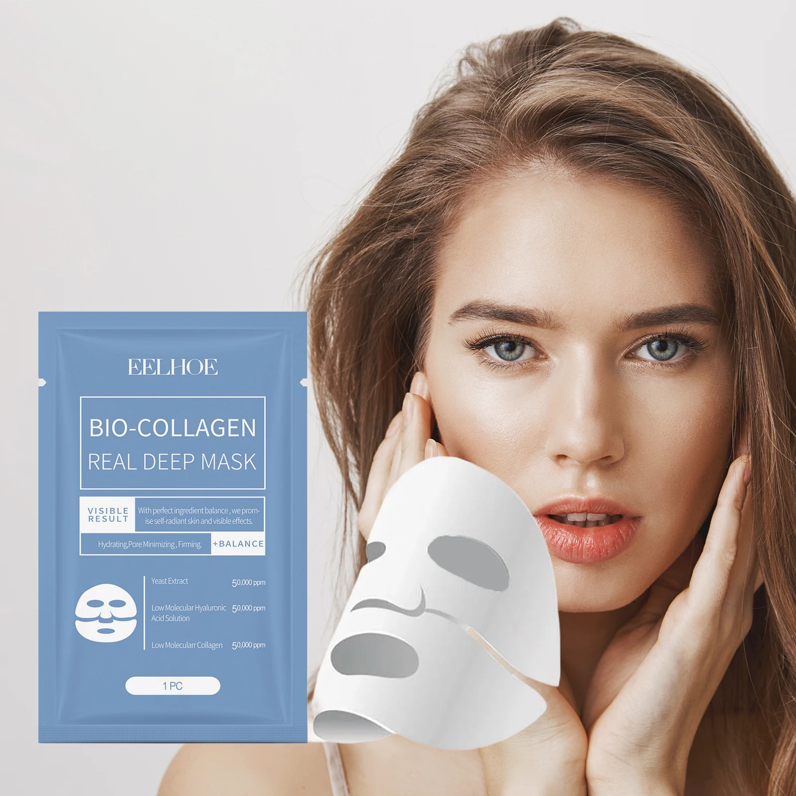 

Eelhoe 4pcs Bio Collagen Facial Mask Moisturizing Face Shrink Pores Brightening Face Skin Care Deep Hydrating Refreshing Mask