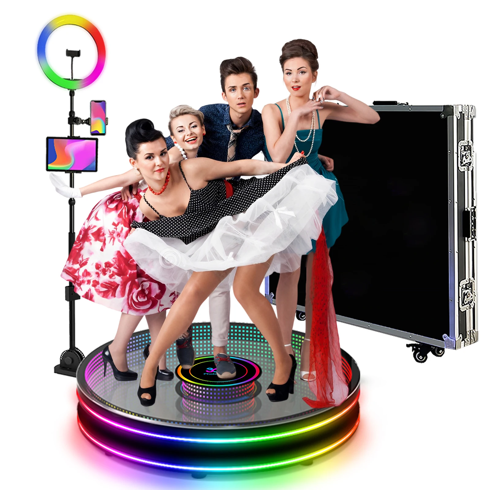 

Adjustable Video Automatic 360 RGB LED Glass Photo Booth 5 to 7 Infinity Mirror Suitable For Wedding Festival Parties