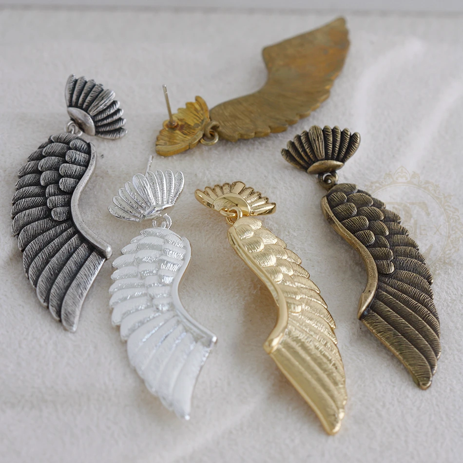 

2 Pieces (One Pair) Solid Brass Earring Post with Sterling Silver Pin - Wing 61*17.1*2.3mm (4916C-E)
