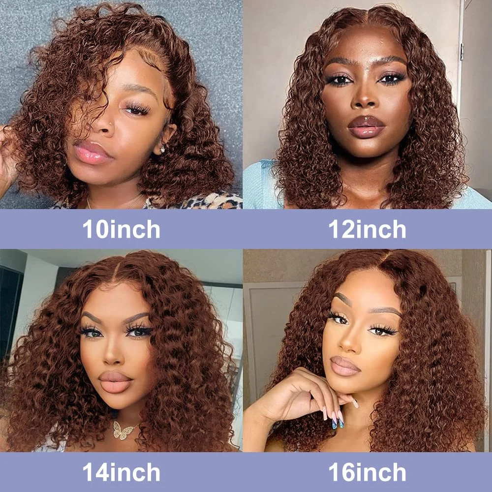 Chocolate Brown Short Bob Deep Wave 13x4 Transparent Lace Front Wigs Human Hair Brazilian Colored Curly HD Lace Frontal Wig