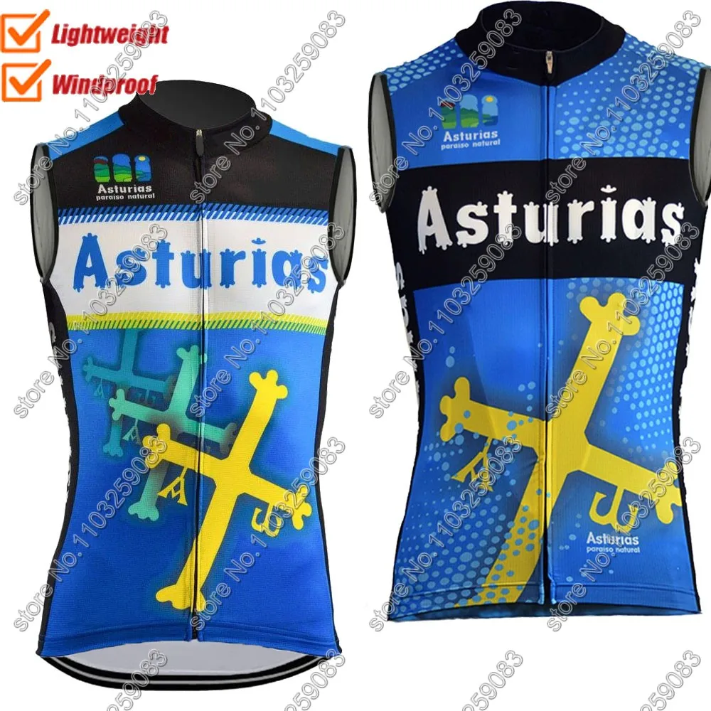 Asturias 2024 Wind Vest Windproof Espana Blue Cycling Vest Road Bike Jersey Sleeveless Clothes MTB Maillot Ciclism