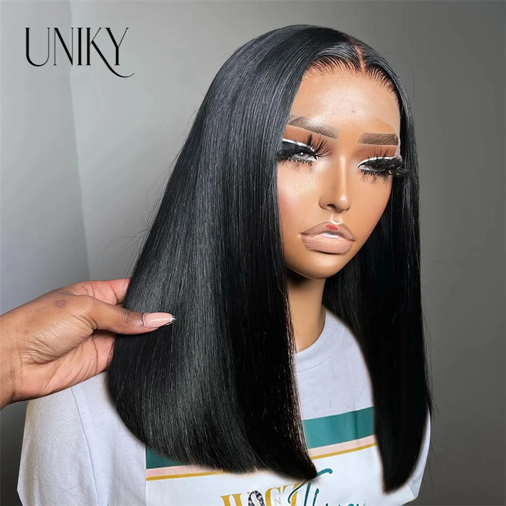 Peruvian Short Bob Wig Straight 13x4 Lace Frontal Human Hair Wigs for Women Pre Pluck Transparent Bone Straight Lace Frontal Wig