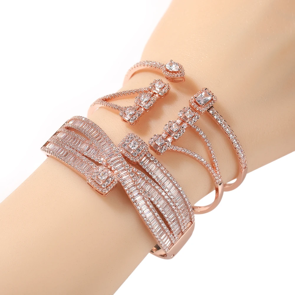 THE BLING KING Crossover Stackable Bangle For Women Wedding Party Full Iced Out Cubic Zircon Bracelet Luxury Bridal Jewelry Gift