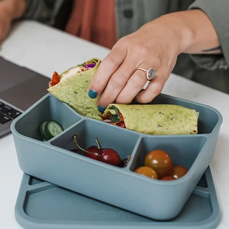 Food-Grade Eco-Friendly Leak-Proof Silicone Lunch Box, Suitable for Children and Adults, 4 Compartments, 3 Colors to Choose From view 5