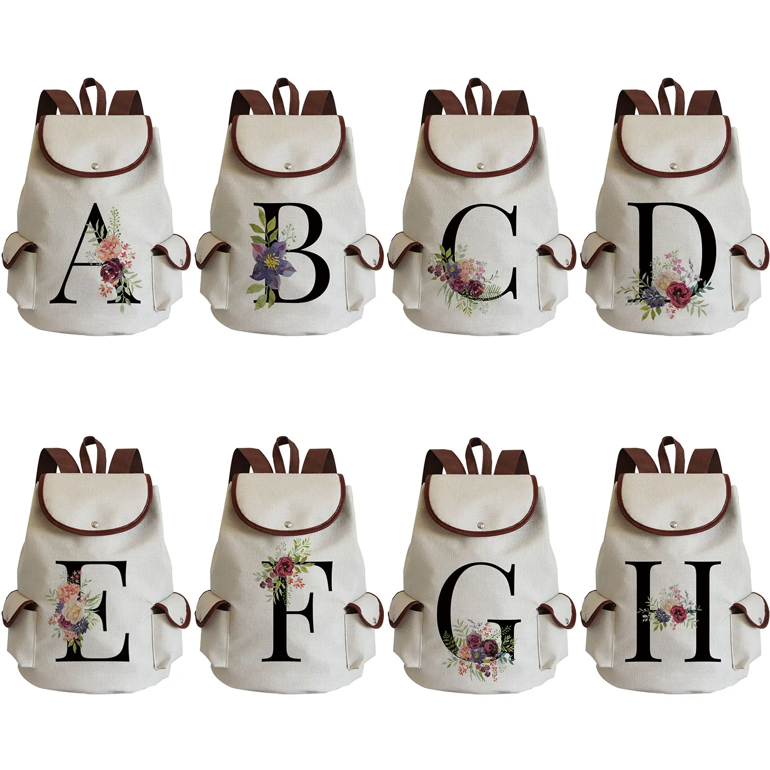 26 English Alphabet Floral Print Backpack Customized School Student Bag Outdoor Travel Eco Friendly Pack Personalized Name Pack