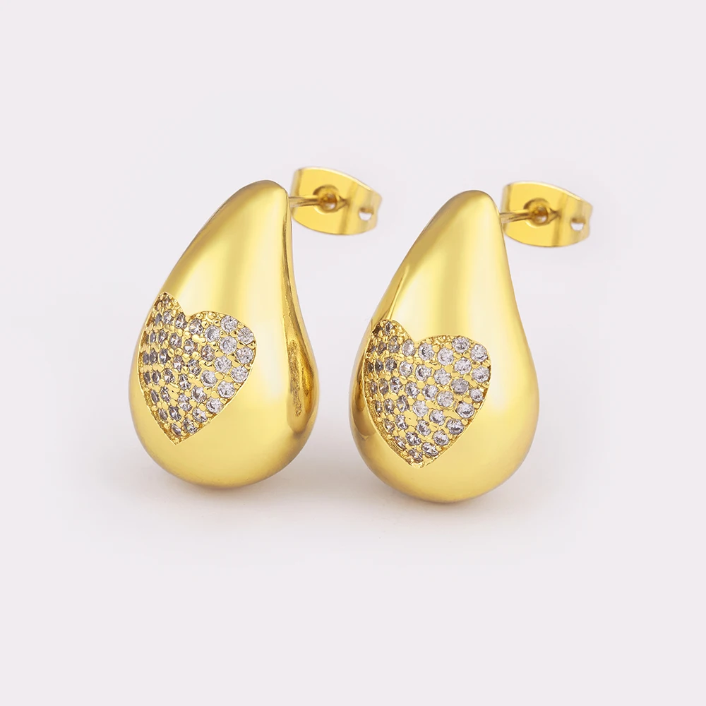 Women's Shiny Heart Pattern Large Water Drop Earrings
