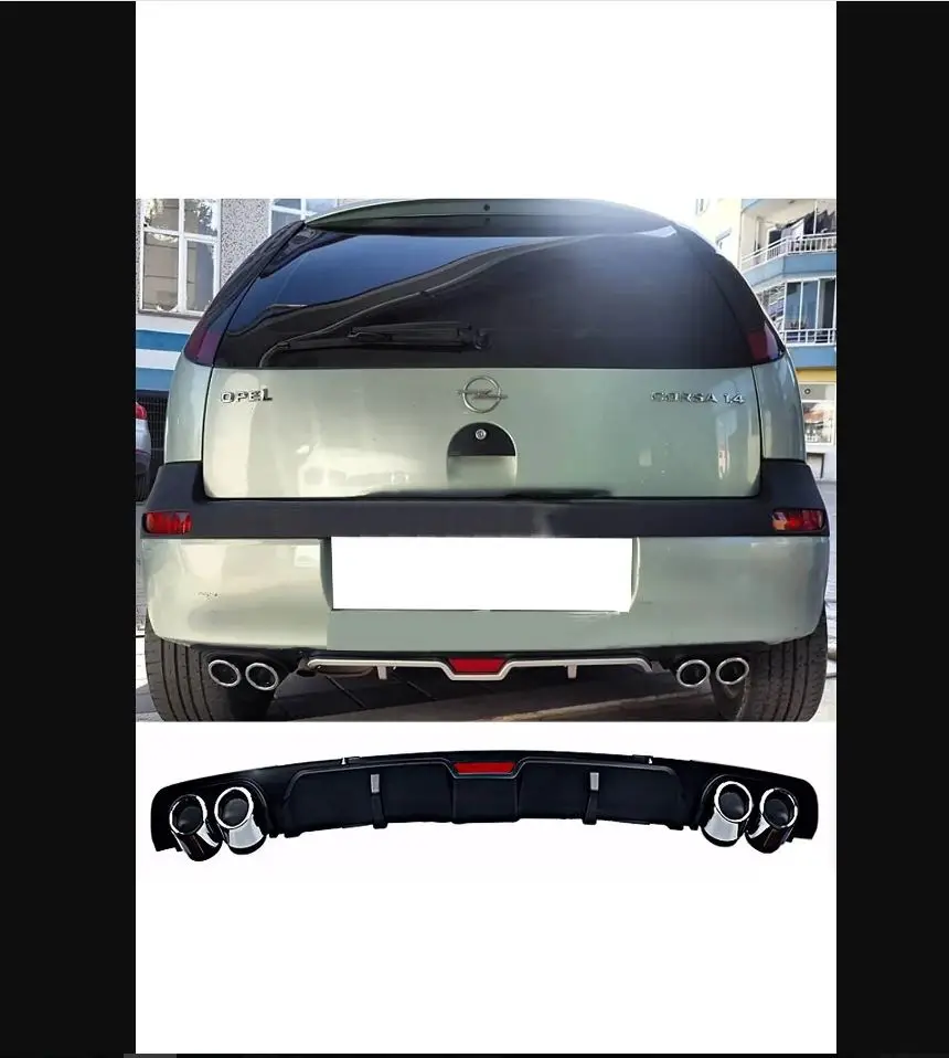 For Opel Corsa C Compatible Diffuser 4  Exhaust Look Diffuser Rear Additional Body Kit Spoiler Side Skirts Bumper Chrome Auto