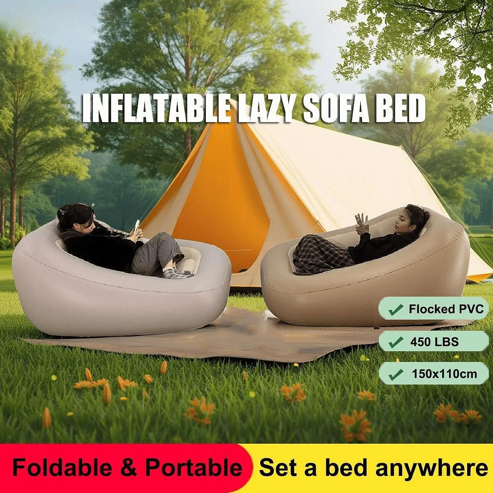 Inflatable Sofa Folding Chair Air Bed Trip Outside Leisure Sofa outdoor seating for Summer Garden Camping Party Lazy Sofa Chair