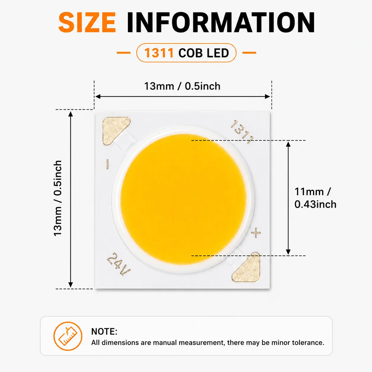 1311 COB LED Chip 24V 7W High Lumen 100-120lm/W Ra90+ 3000K Warm White LED Light Source for DIY Lamp Repair Downlight Spotlight