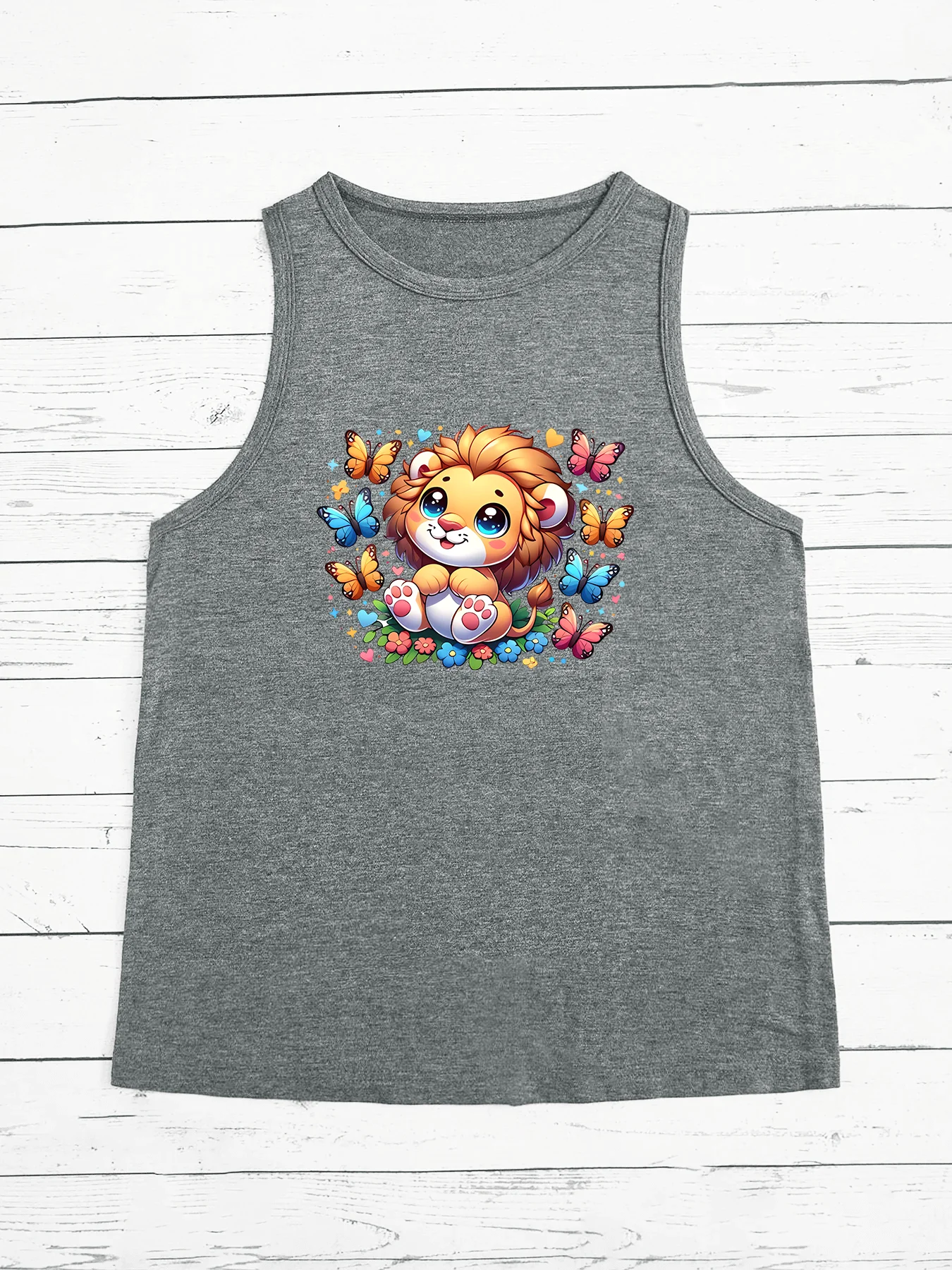 Cute Little Lion Animal Lion Print Fashion Funny Sports canotta da donna allentata O collo senza maniche Casual Tank