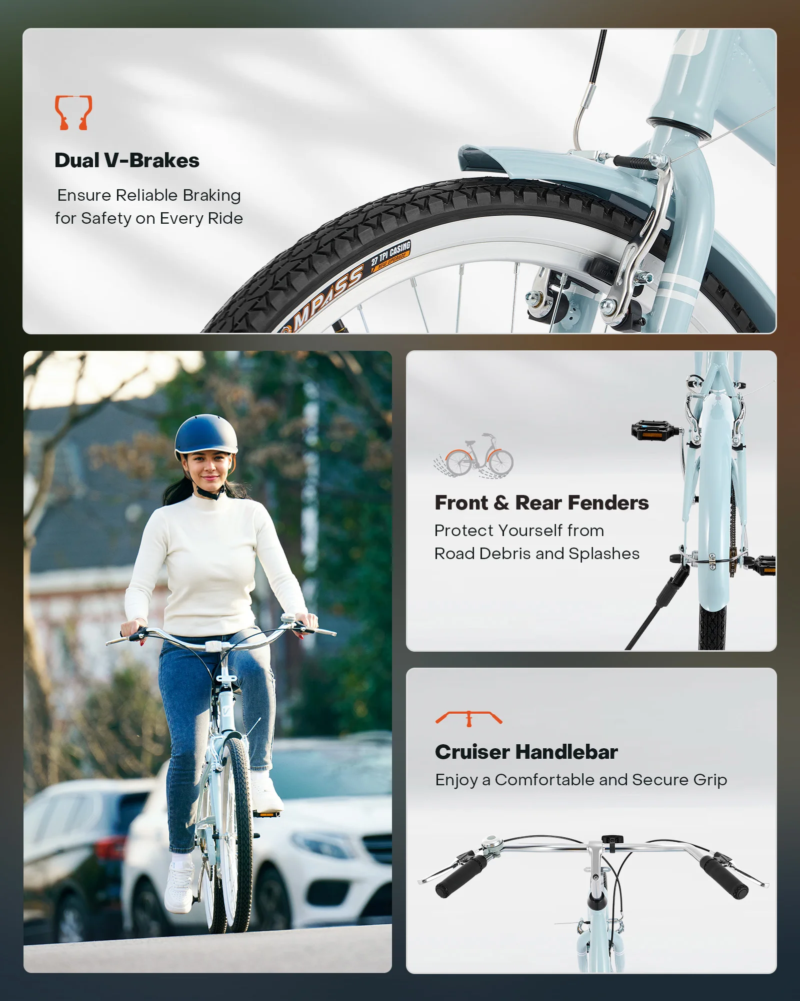 VIRIBUS خطوة من خلال النساء دراجة الكبار دراجة كروزر الشاطئ للنساء الرجال 24 "26'' #3