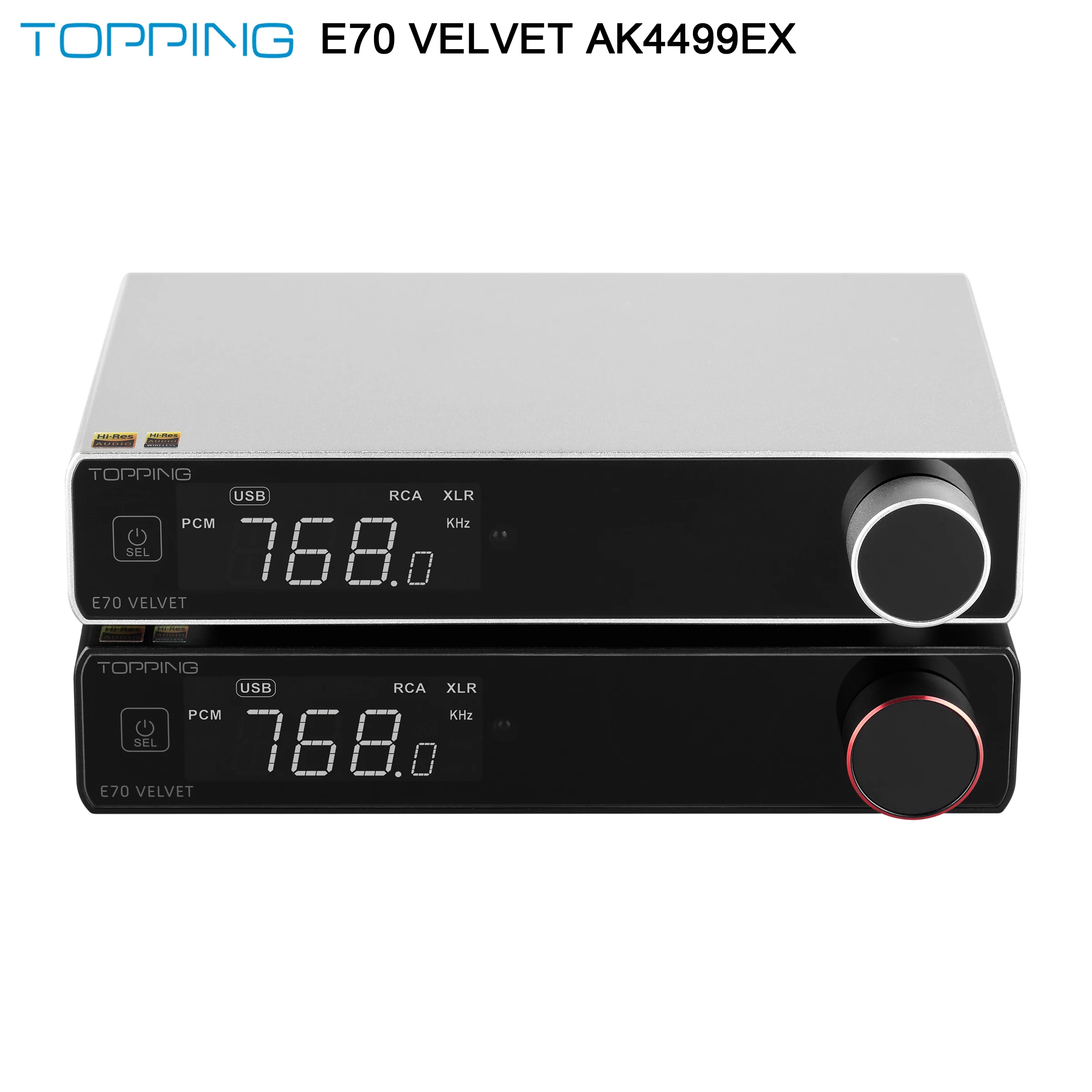 

TOPPING E70 VELVET USB DAC AK4499EX Decoder XU316 DSD512 PCM768kHz Bluetooth 5.1 LDAC 24Bit/96kHz with Remote Control E70V