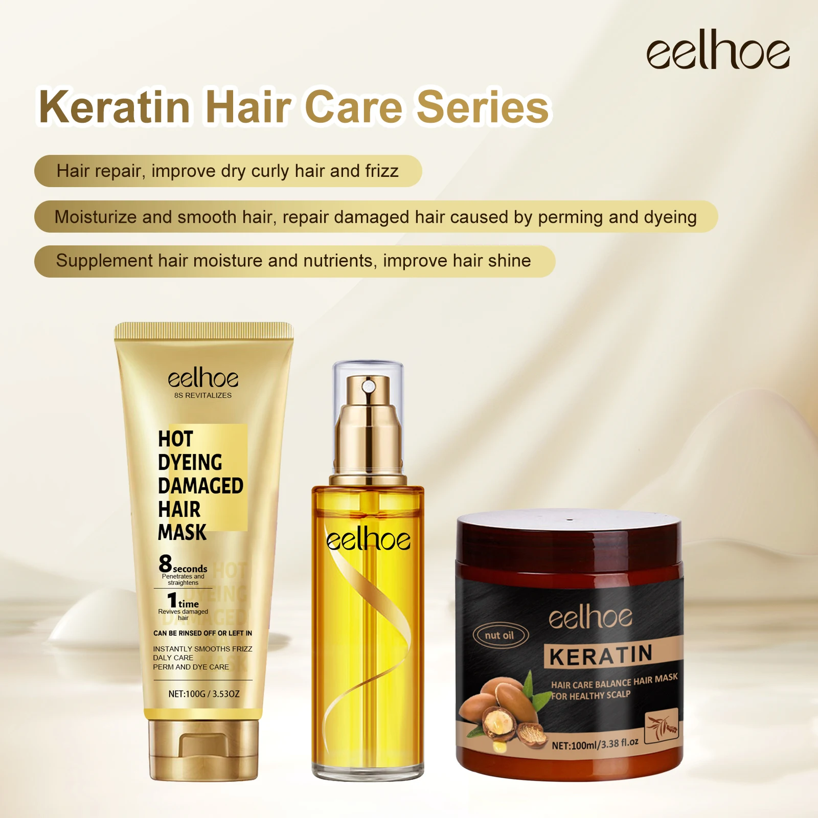 

Keratin Hair Growth Care Essence Spray Repair Mask Dry Curly Hair Reduce Split Ends Smooth And Improve Hair Texture Growth Serum