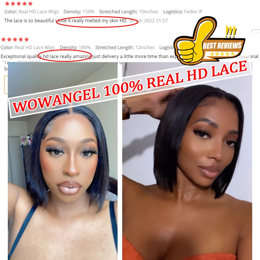 Wow Angel SKINLIKE Real HD Lace Front Perücken Kurze Bob-Perücke Blunt Cut Perücke 13x4 HD Lace Frontal Echthaar-Perücken Vorgezupft Ohne Klebstoff – Detail 1