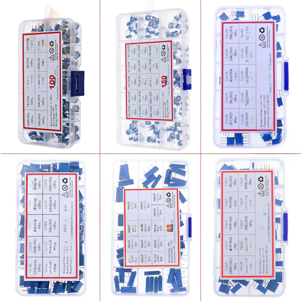 RM063 RM065 3296W 3296X 3362P 3386P 3266W 3006P Zestaw potencjometru trymera 100 200 500ohm 1K 2K 5K 10K 20K 50K 100K 200K 500K 1M — zdjęcie produktu 7
