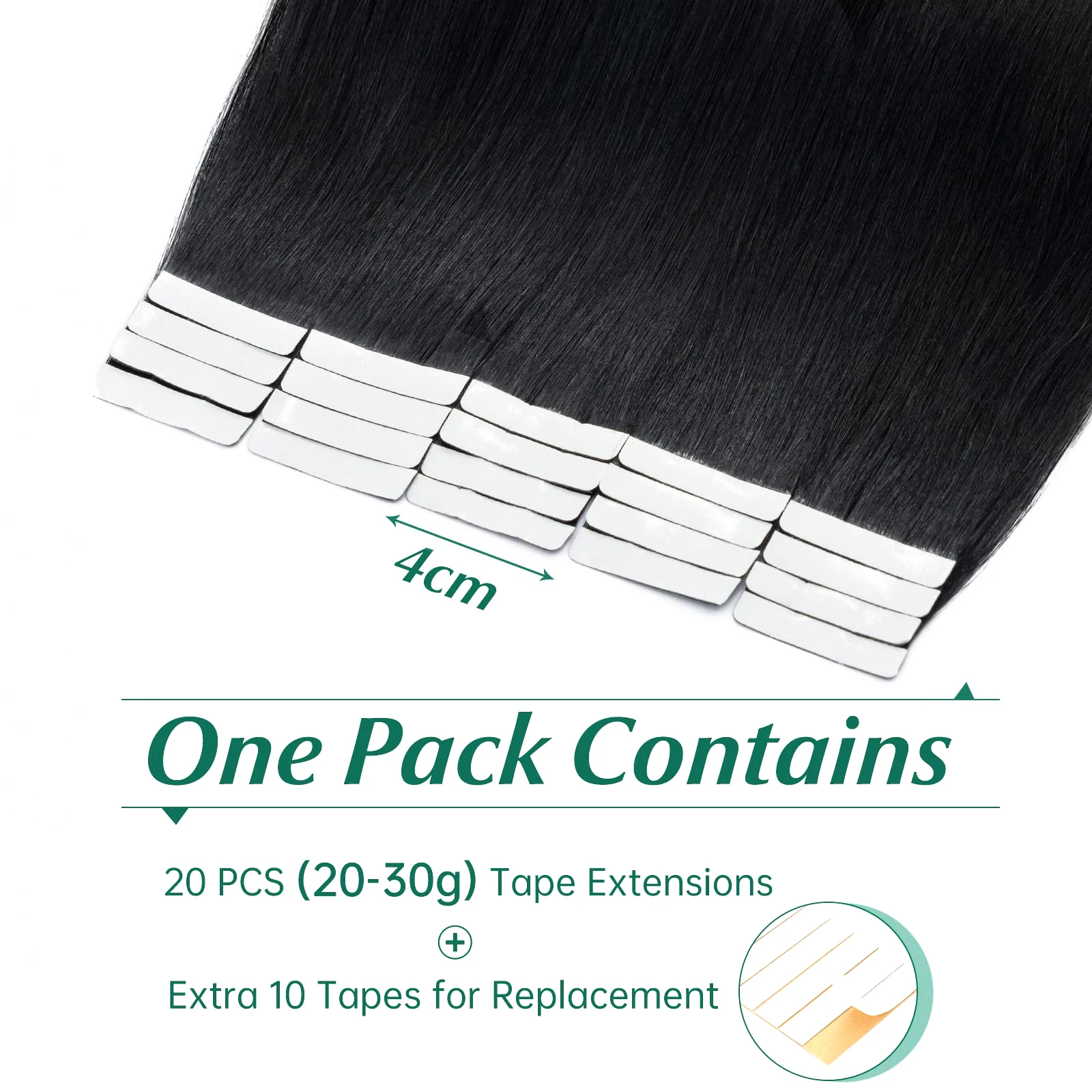 Extensions de Cheveux 100% Naturels Remy Noir de Jais, Lisses, Sans Couture, Trame de Peau, 20 Pièces, 50 g/paquet