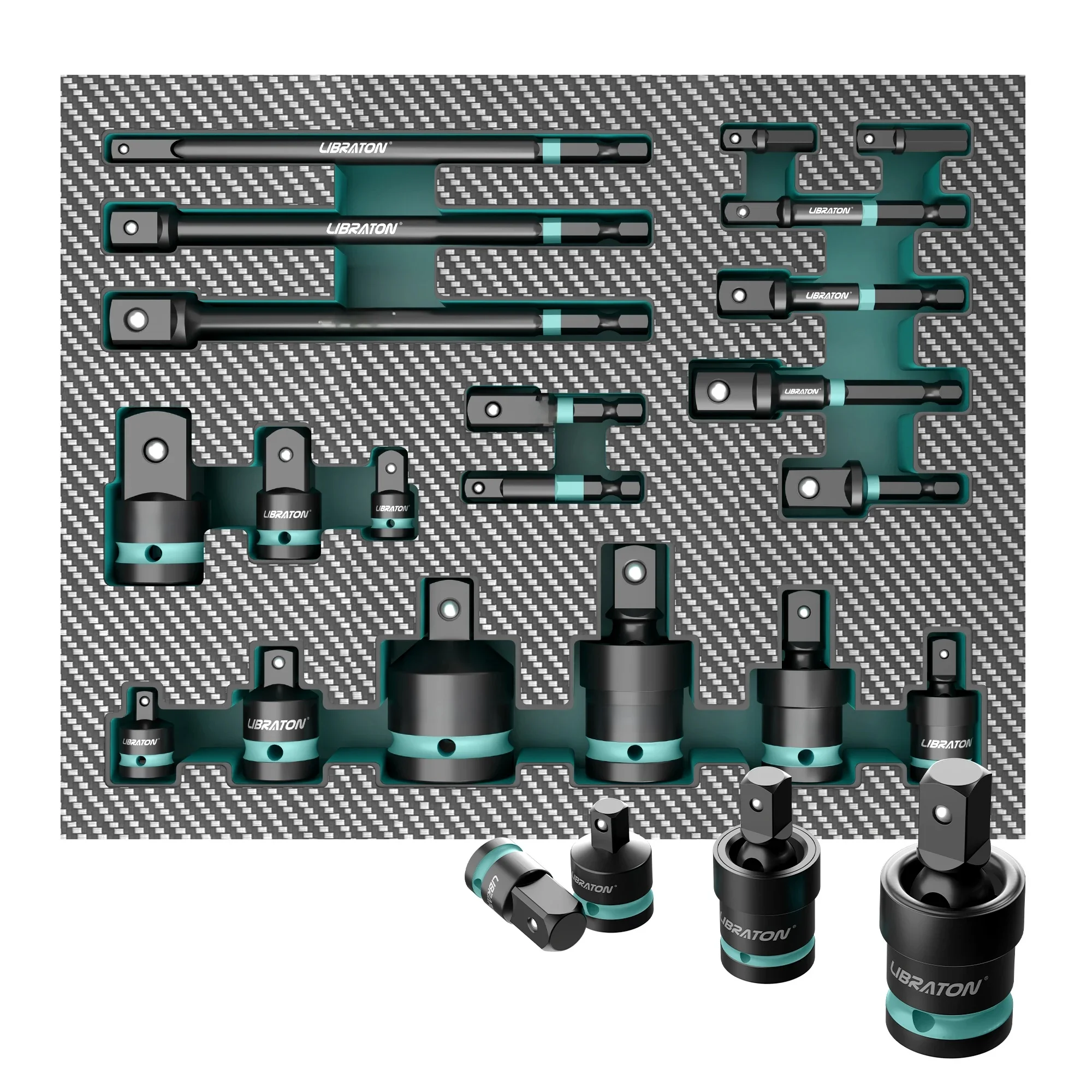 1/4" 3/8" 1/2" slagdopadapters en verloopstuk, inclusief verloopstukken, kruiskoppelingen, stopcontactadapterverlenging, 20 stuks - afbeelding 2