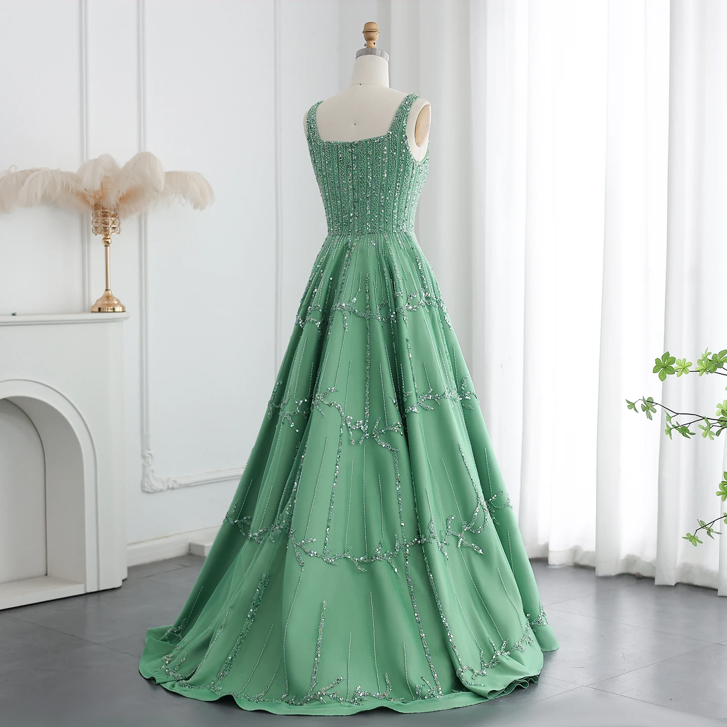 Sharon Said Luxury Beaded Green Spaghetti Arabic Elegant Evening dress for 2025 Dubai Women Wedding Party Gown SS225 Customized image 6