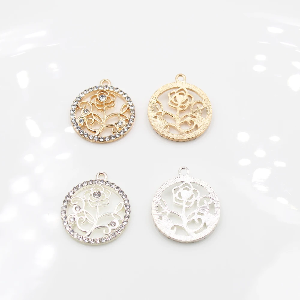 5 قطعة سبائك رائعة 25*29 مللي متر حجر الراين ارتفع انقطاع دائري قلادة الحرفية سوار ذاتي الصنع قلادة القرط صنع النتائج هدية