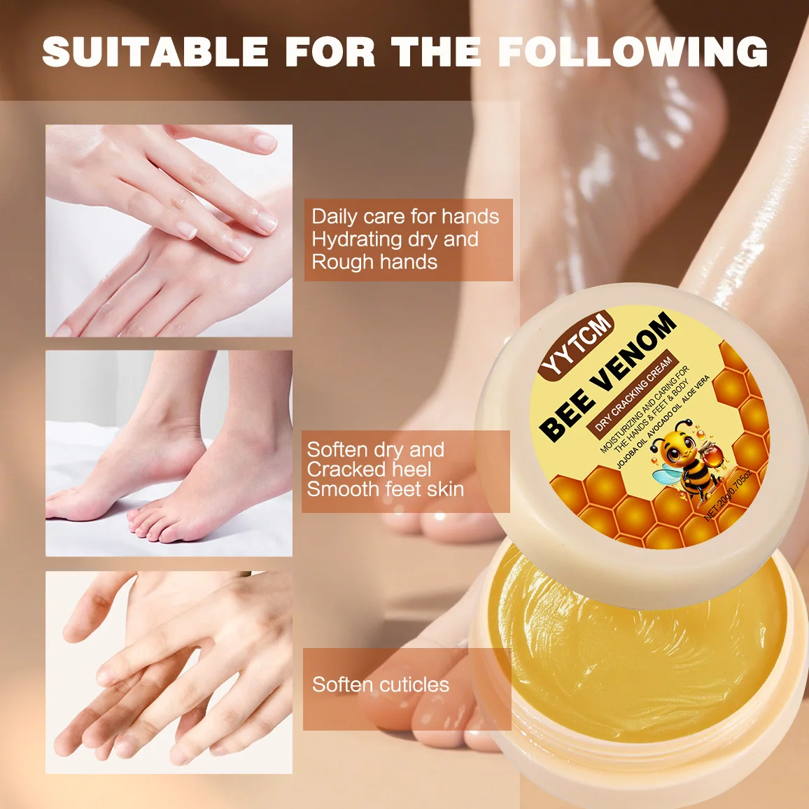 Bee Venom Dry Crack Moisturizing Cream, Hydrating & Nourishing for Autumn Winter, Smooth & Soft Skin Care, Hydrating Foot Cream view 6