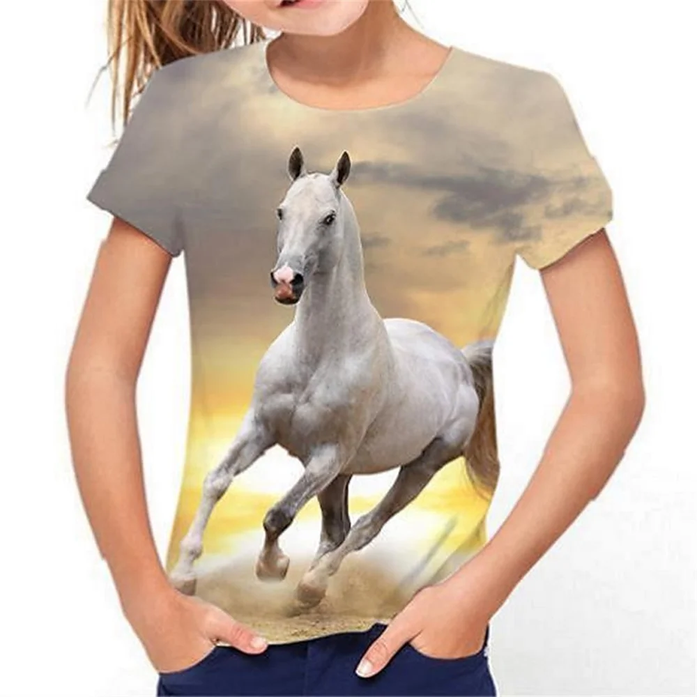 2024 Kids Clothes Horse Graphic T Shirts Children\'s T-Shirt Girl Short Sleeve Children\'s Clothing Boys Casual Baby Boy Clothes