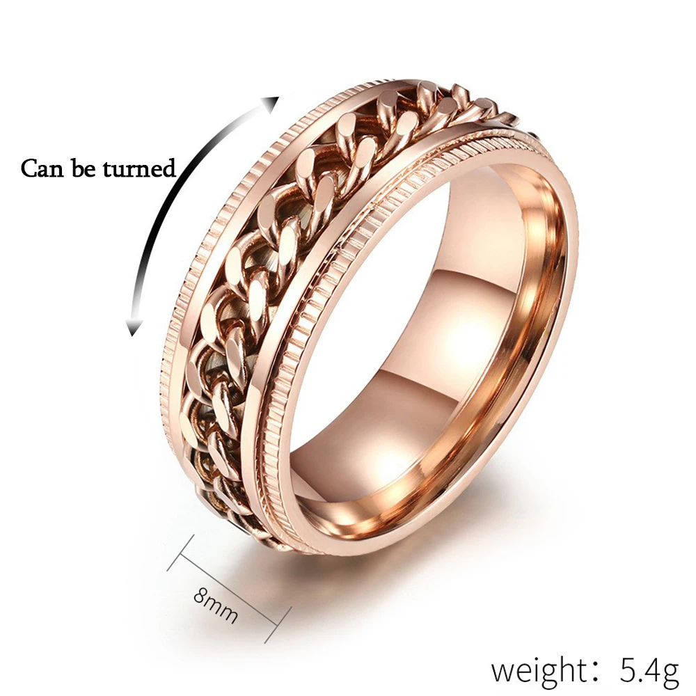 Fidget Ring Stainless Steel For Men Rotatable Anxiety Spinner Rings Rotable Chain Punk Women Man Jewelry for Party