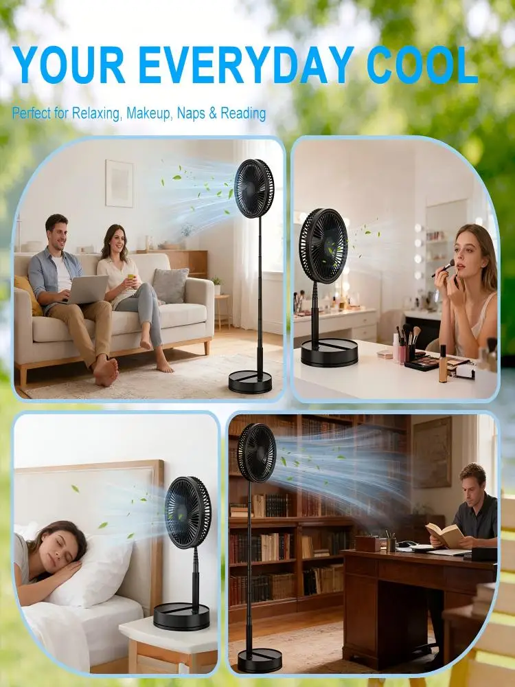 Faltbarer Tischventilator mit Fernbedienung, Teleskopstange, 100 cm, höhenverstellbar, schlankes Aufbewahrungsdesign, USB-Aufladung, tragbarer Kühlventilator für Schlafzimmer, Zuhause, Outdoor,