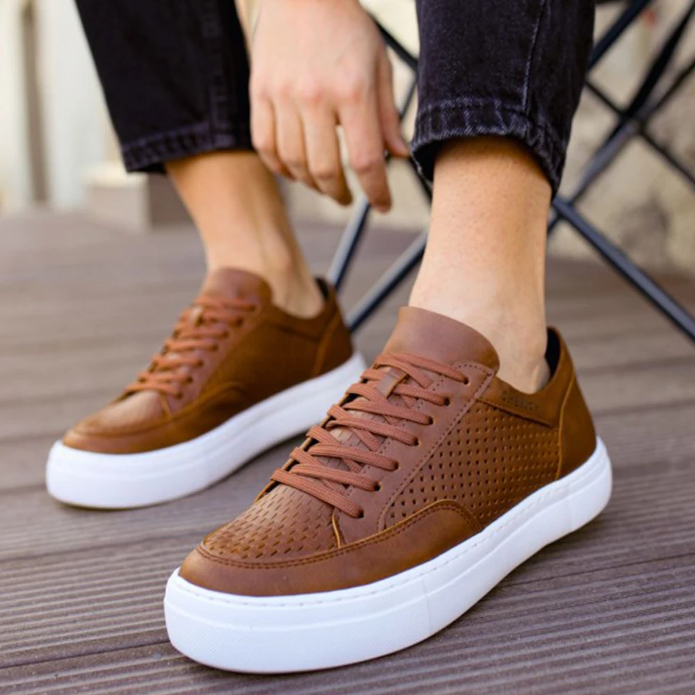 

FOH Store Sneakers for Men Women TAN Artificial Leather 2023 Spring Autumn Casual Lace Up Fashion Shoes High Base Sport Comfortable Light Vulcanized Daily Original Canvas Odorless Orthopedic Suits Office Wedding 015