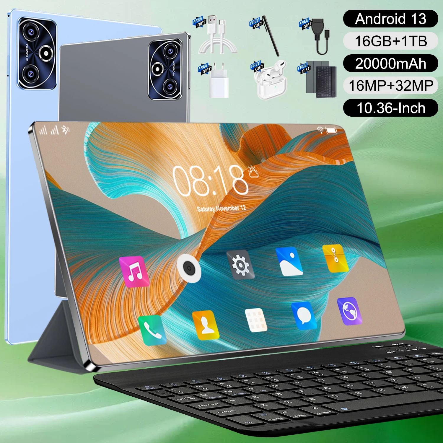 Tablet moderna de alto rendimiento para Android de 13 pulgadas, chip de 14 núcleos de alta velocidad, 16 GB de RAM para evitar la saturación de memoria. Batería de 20000 mAh con larga duración en