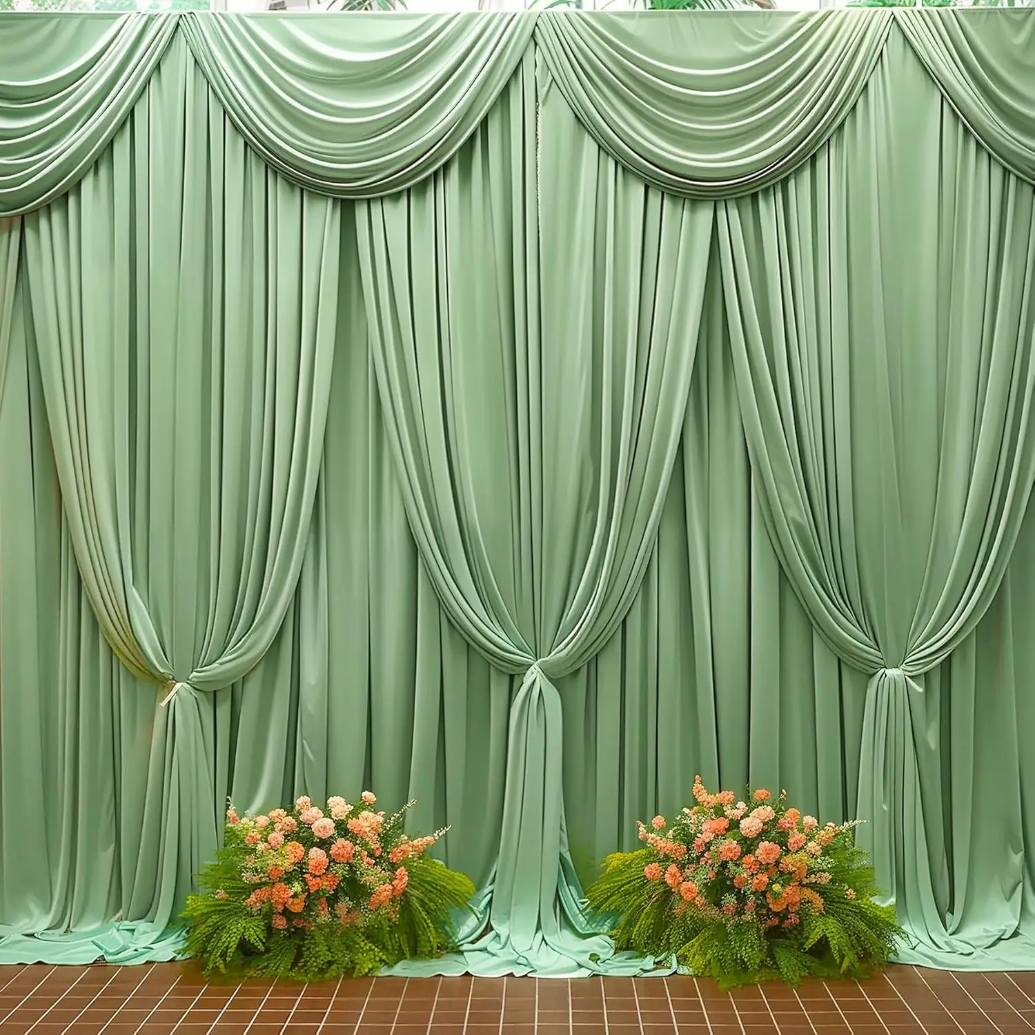 1PCS Backdrop Curtain for Party Wedding Wrinkle Free Photo Curtains Sage Green Backdrop Drapes Fabric Decoration for Baby Shower