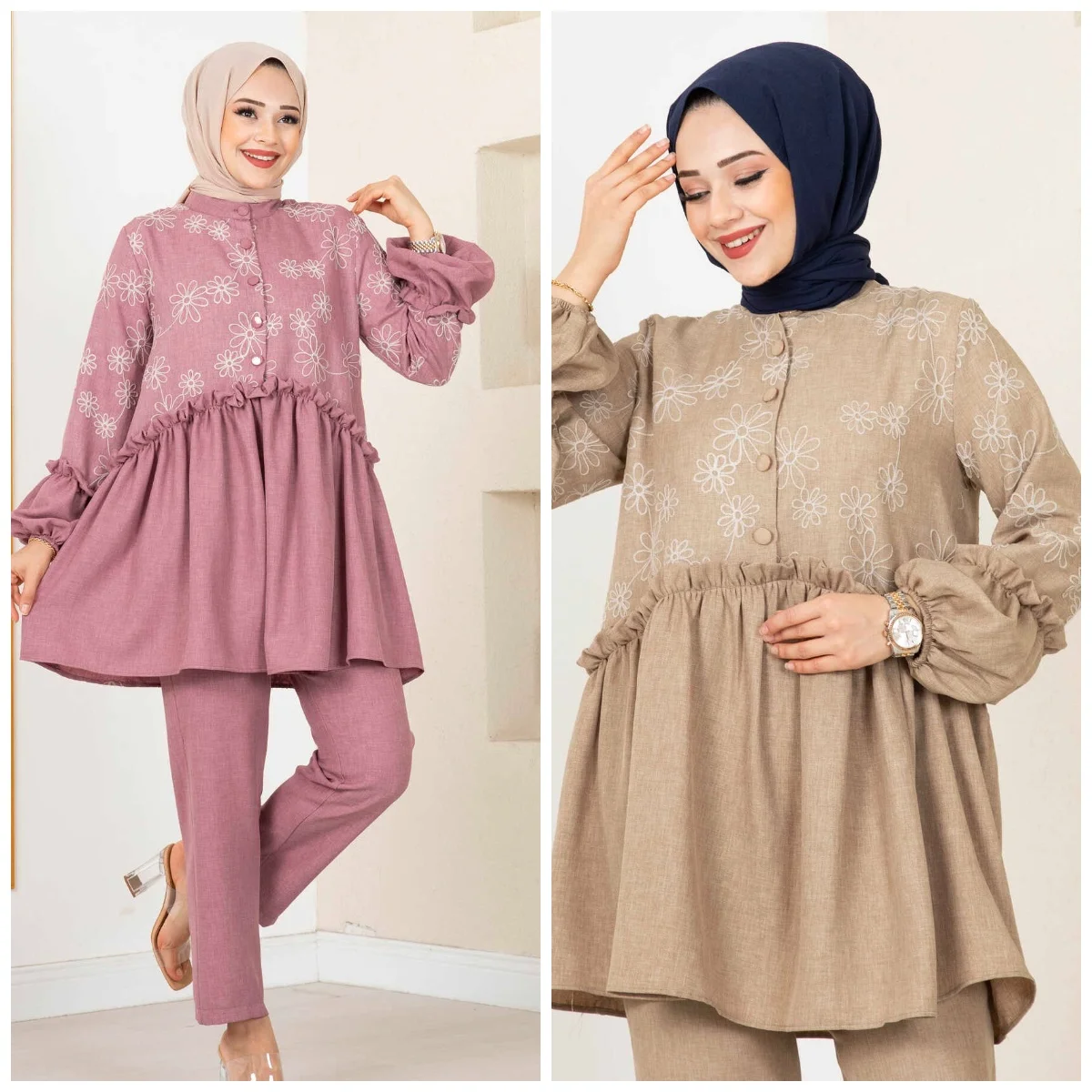 Tuta da ricamo floreale Set binario nuova moda donna 2023 Abaya musulmano turchia abbigliamento islamico udito abbigliamento religioso Ramadan