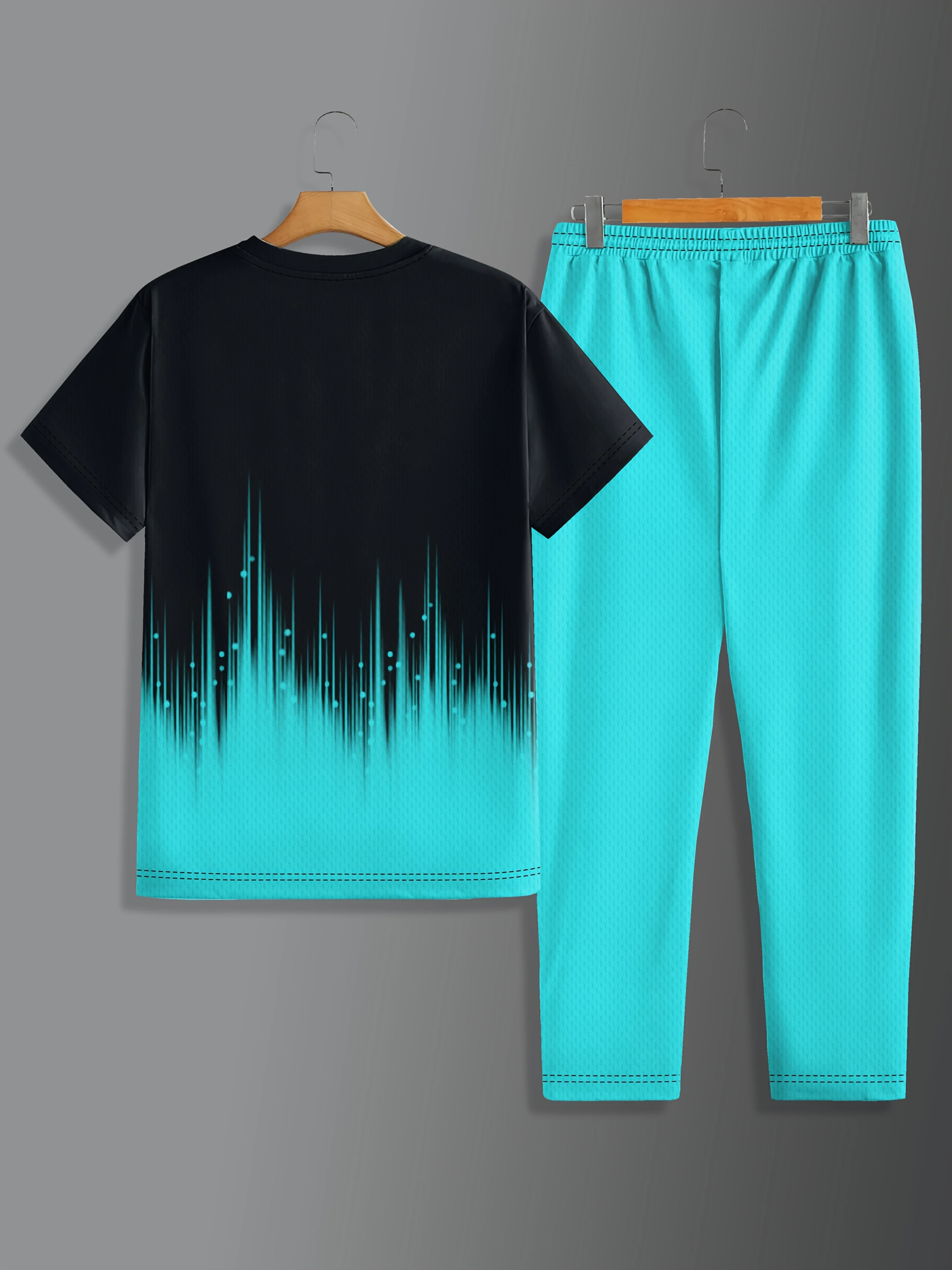 2025 Simple Men's Summer Gradient Printed Comfortable and Breathable Round Neck T-shirt Pants Set Outdoor Casual Two Piece Set