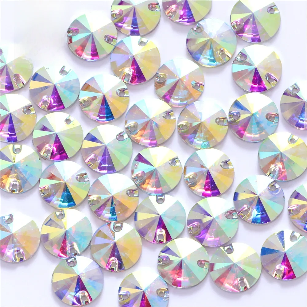 Strass à coudre en résine ronde, cristal AB argenté, pierre à coudre à dos plat, Strass pour vêtements, accessoires de chaussures, 7 TANRound