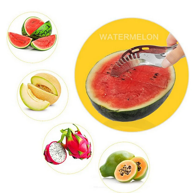 Cortador de sandía de acero inoxidable: Rápido y seguro cortador de cubos, divertido cuchillo para melón para uso en utensilios de cocina