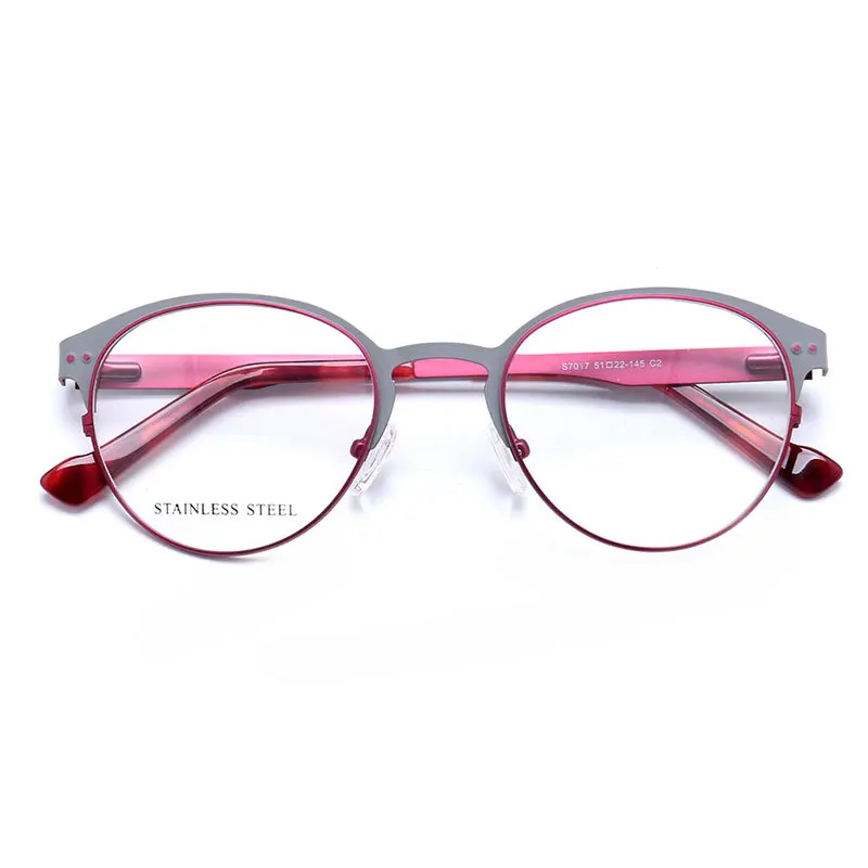 Tortoise Classic Women Round Eyeglass Frames for Women Metal Glasses Frames Rx Spectacles Stainless Steel Optical Eyewear Red