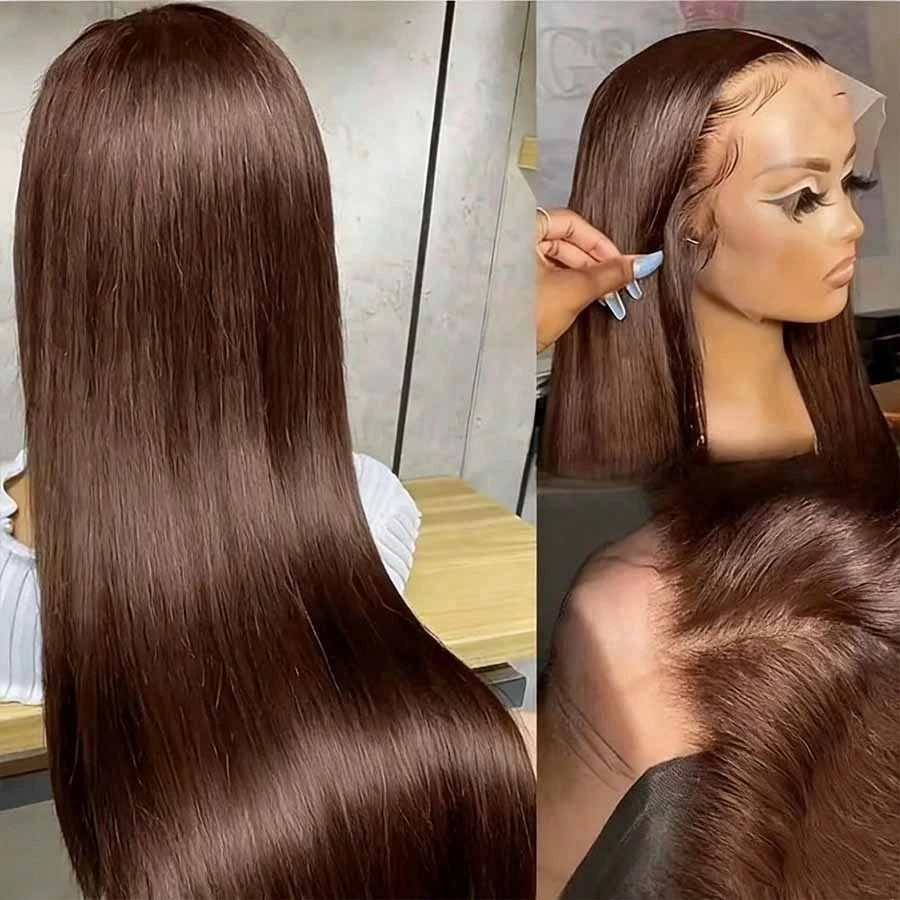 

250 Density Straight Wigs Chocolate Brown 13x4 Lace Front Human Hair Wigs Brazilian Bone Straight 13x4 HD Lace Frontal Wigs
