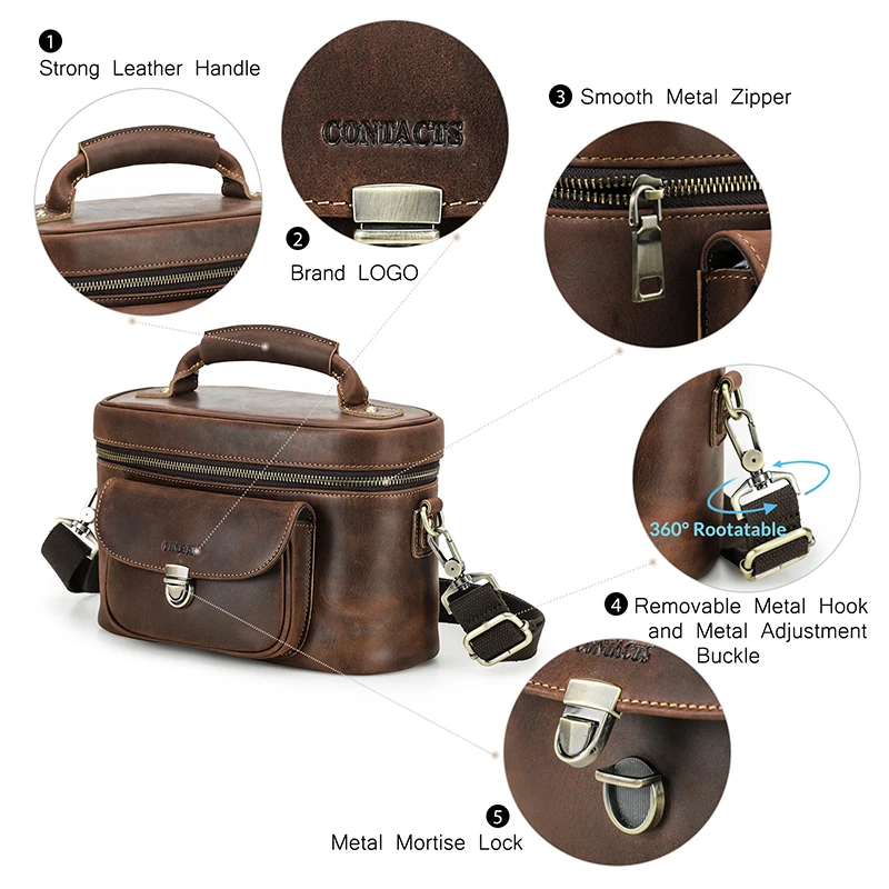 CONTACT\'S-Bolso de hombro de cuero genuino para hombre, bolsa de viaje con asa, organizador de fotografía, diseño de lujo