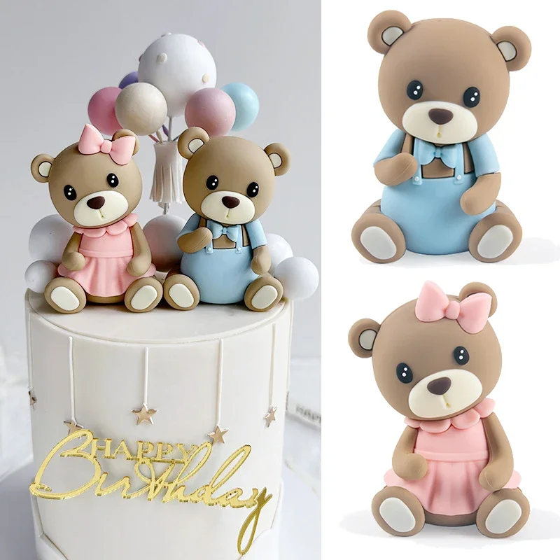Neue 3d niedliche Bär Kuchen Topper rosa blau Mini Bär Puppe Kuchen Topper Geschlecht offenbaren
