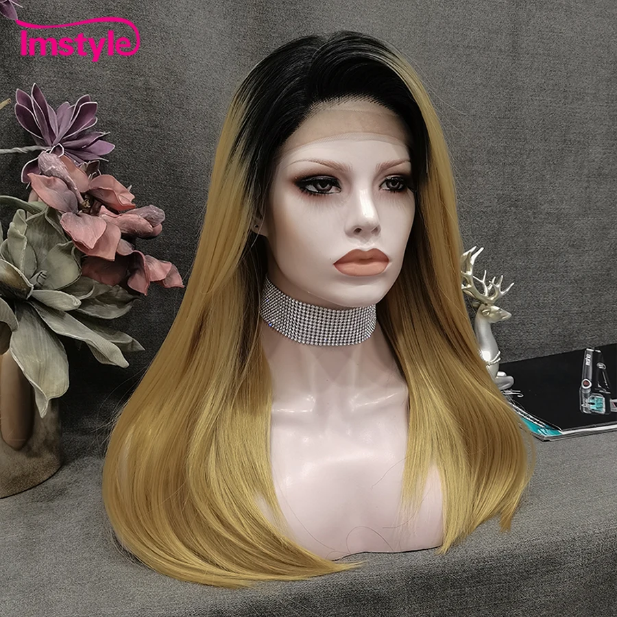 Imstyle blonde Perücke synthetische Spitze Front Perücke glattes Haar Hoch temperatur faser Daily Wear Perücke für schwarze Frauen 20 Zoll