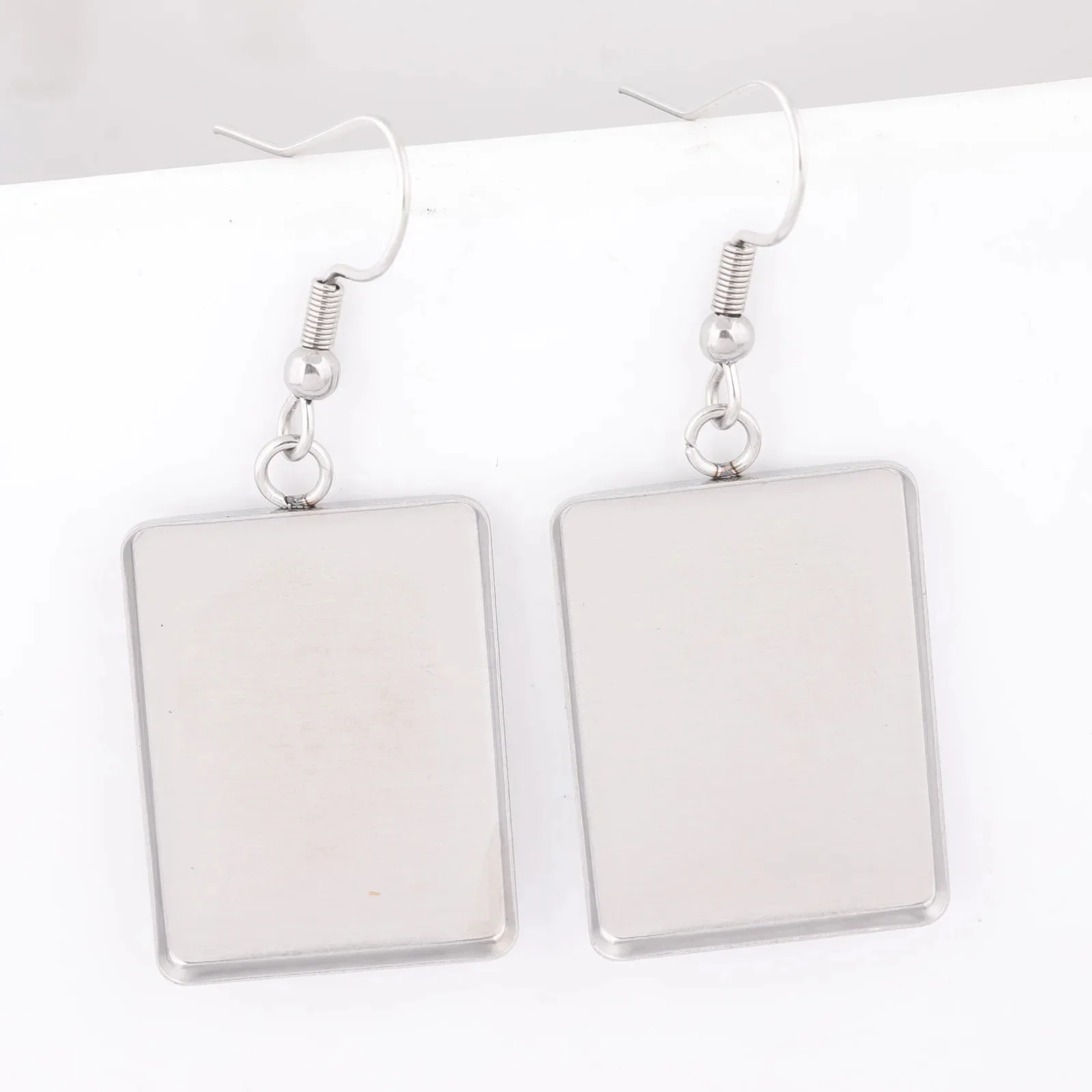 Boucles d'Oreilles Cabochon Rectangulaires en Acier Inoxydable, 10 Pièces, 18x25mm, Réglage de Base, Blancs, Bricolage, Crochets, Résultats pour Bijoux Exécutif