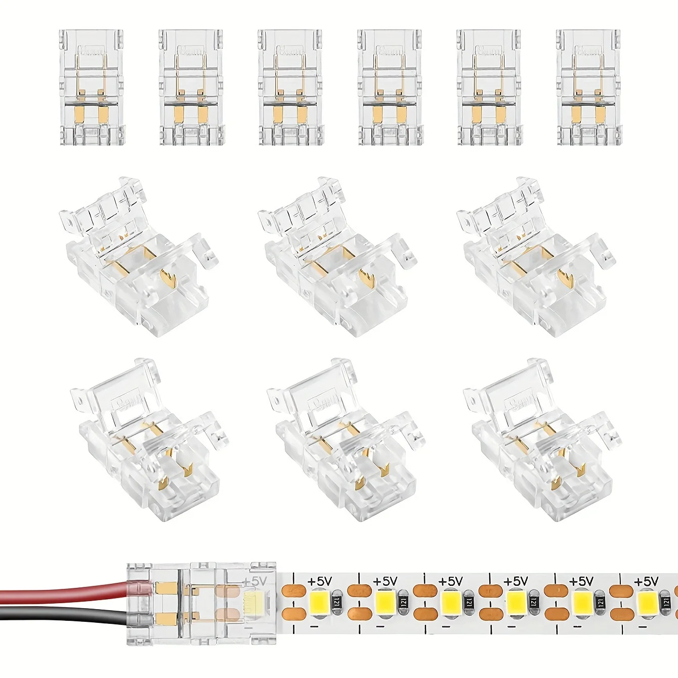 8mm 2-Pin Solderless LED Strip Connector – A quick connector for single-color LED strips; ideal for home decor accessories