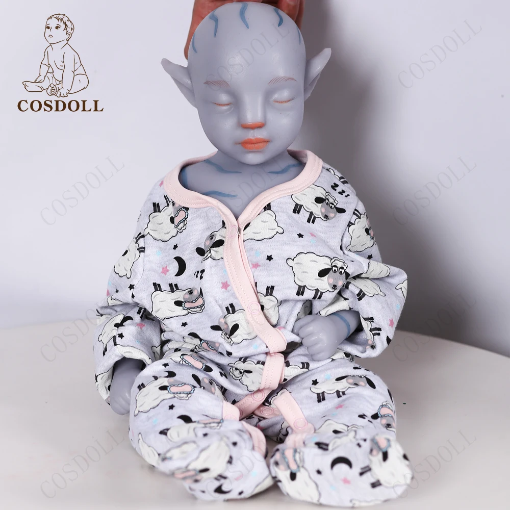 

Reborn 18 Inches Baby Dolls 46cm Full Silicone Body Anime Blue Reborn Can Rotate Lovely Soft Skin Touch Avatar Kids Toy Gift