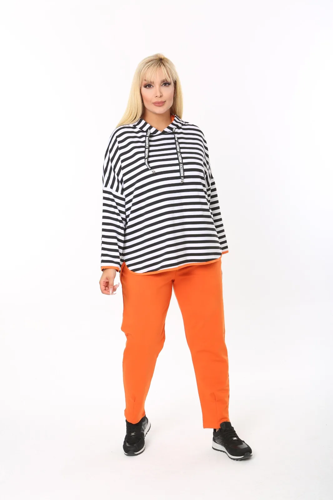 

Diaves Women Plus Size Winter Fashion Long Sleeve Double Colour Hoodie Sweatshirt Loose Pants Sports Sets Track Suits Turkish