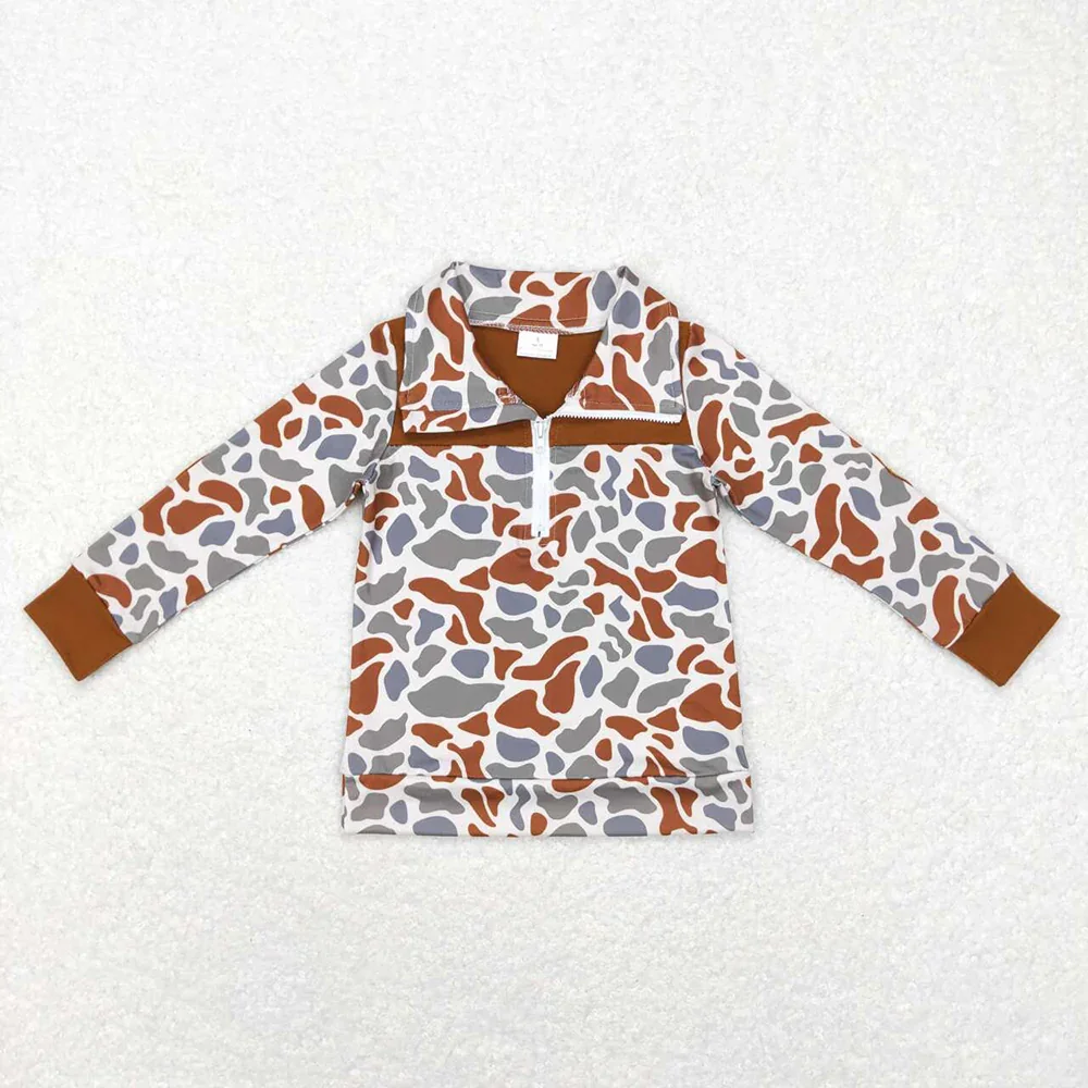 Chemise à manches longues CamSolomon pour enfants, pulls zippés, saison de la chasse, bébé, garçons, match, mode, boutique en gros, nouveau