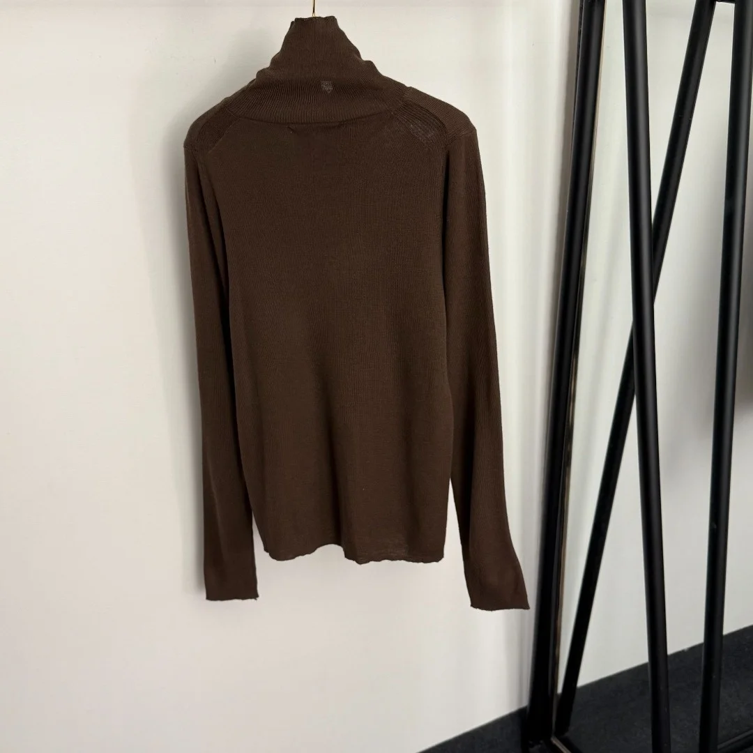 

Metallic Thread Embroidered Logo High Neck Knit Top, Women's Long Sleeve Turtleneck Basic for Layering in Fall Winter