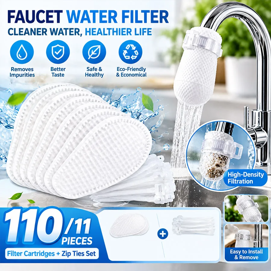 110/11Pcs High Density Faucet Filter Cartridge Set (10 Filters + 1 Strap), Kitchen Bathroom Water Filter for Rust Sediment Sand