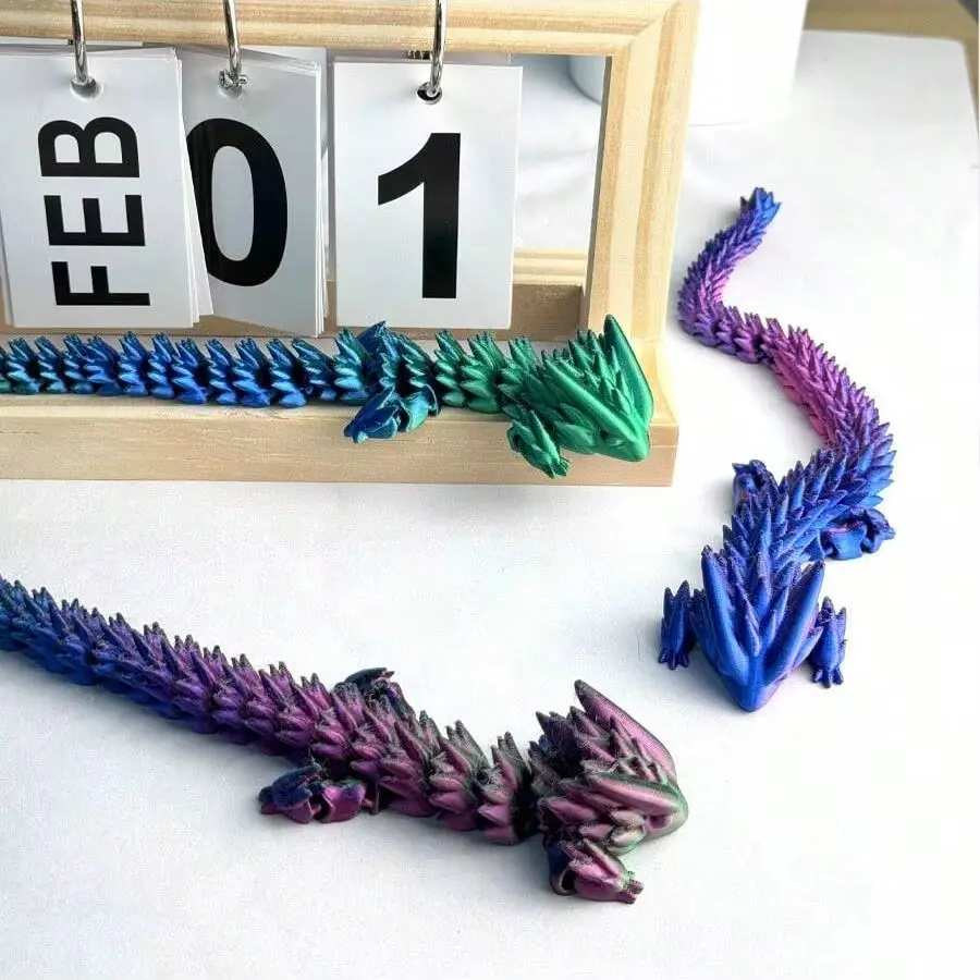 تمثال تنين مطبوع ثلاثي الأبعاد بمفاصل مرنة وألوان نابضة بالحياة وملمس رائع للمنزل والمكتب والحديقة وديكور حمام السباحة - هولي مثالي