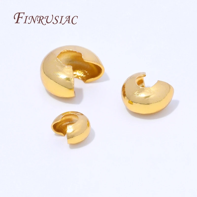 50/100Pcs 18K Gold Plated Crimp Covers,Round Covers Open Crimp End Beads,Stopper Spacer Beads For DIY Jewelry Making Supplies