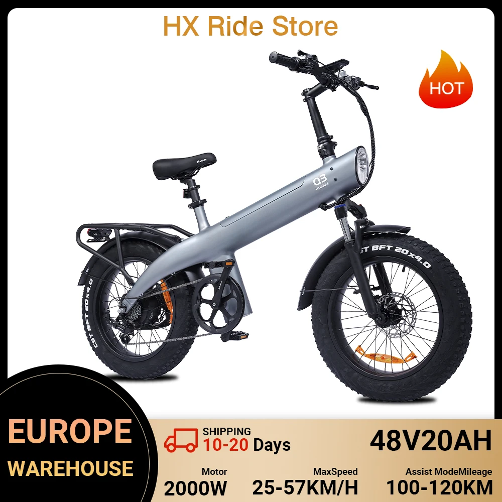 HX Q3 2000W Bici elettrica per adulti 48V 20AH E Bike 115N.m 20 pollici fat tire Bicicletta elettrica Batteria rimovibile Pieghevole Ebike